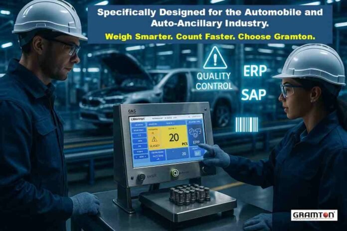 Gramton Weighing, Gramton Next Generation System, GNS, Automotive Industry, Auto Sector, Inventory Management, Quality Assurance, Operational Precision, Auto Manufacturing, Vehicle Production, Smart Factory, Industry 4.0, Pune India, Automation Technology, Industrial Weighing, ERP Integration, Production Efficiency, Supply Chain, Manufacturing Solutions