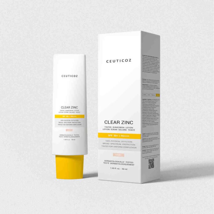 Clear Zinc Tinted Lotion Ceuticoz Sunscreen, Clear Zinc Tinted Sunscreen, Mineral Sunscreen SPF 50, Sunscreen for Sensitive Skin, PA++++ Sun Protection, Dermatologist Recommended Sunscreen, Hydrating Sunscreen Lotion, Skincare for Pigmentation, Zinc Oxide Sunscreen India, Sunscreen for All Skin Types,Ceuticoz,Ceuticoz, Clear Zinc Sunscreen, tinted sunscreen, mineral sunscreen, zinc oxide, SPF 50, PA++++, sun protection, sensitive skin, skincare, dermatologist-recommended