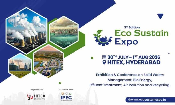 Eco Sustain Expo 2026, sustainability expo Hyderabad, clean-tech conference India, environmental technology exhibition, green industry event, sustainability conference 2026, HITEX Hyderabad expo, eco innovation India, waste management exhibition, environmental solutions expo